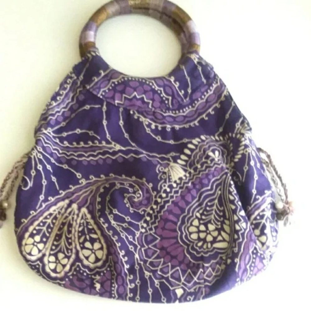 Boho Chic Purple Paisley Wooden Handle Purse.